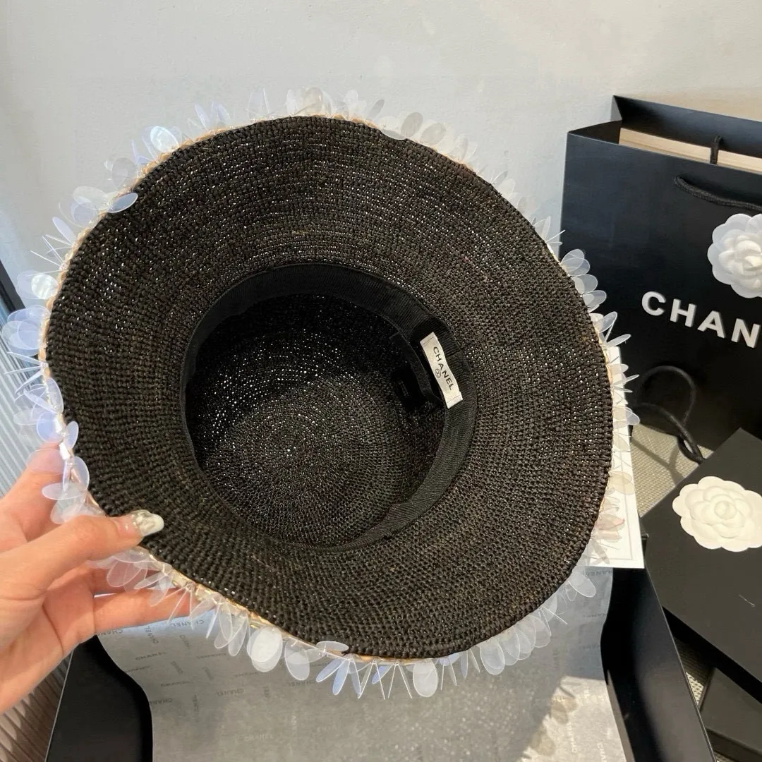 💰230¥ Chanel Raffia straw hat, hand-crocheted, high-end customization, head circumference 57cm