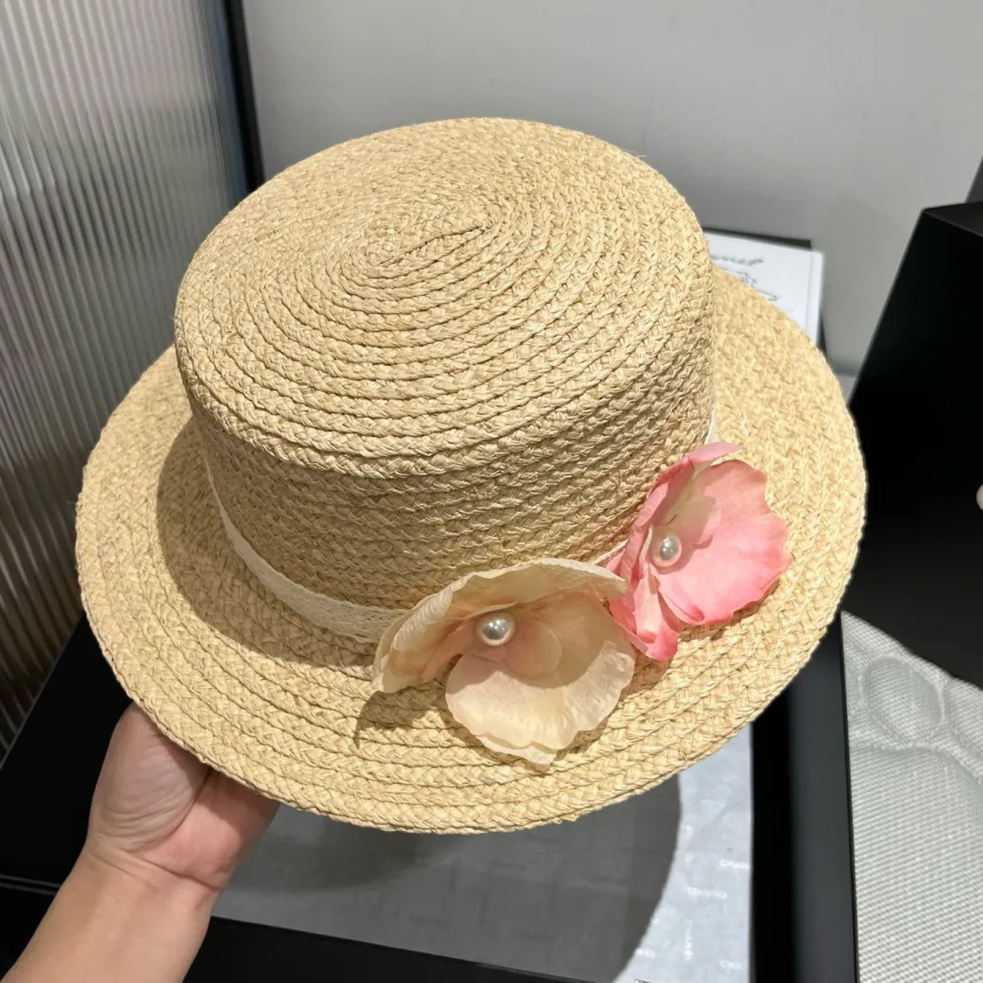 💰160¥ Chanel raffia top hat, flower flat top hat, a must-have for travel, head circumference 57cm