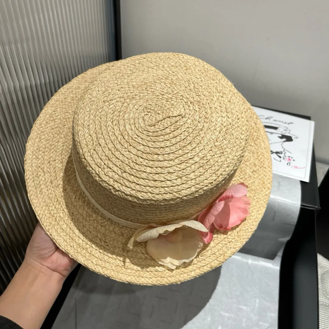💰160¥ Chanel raffia top hat, flower flat top hat, a must-have for travel, head circumference 57cm