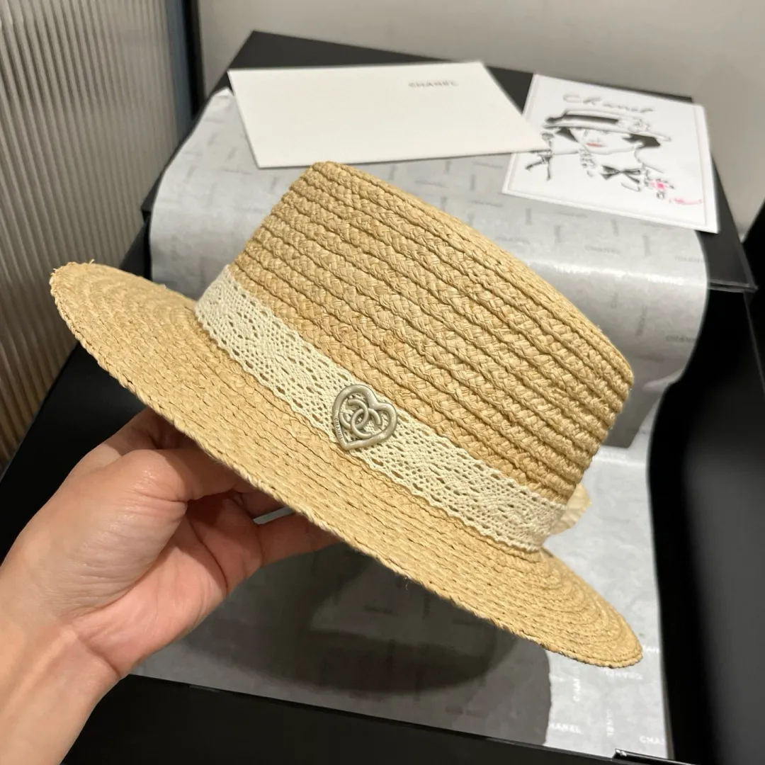 💰160¥ Chanel raffia top hat, flower flat top hat, a must-have for travel, head circumference 57cm