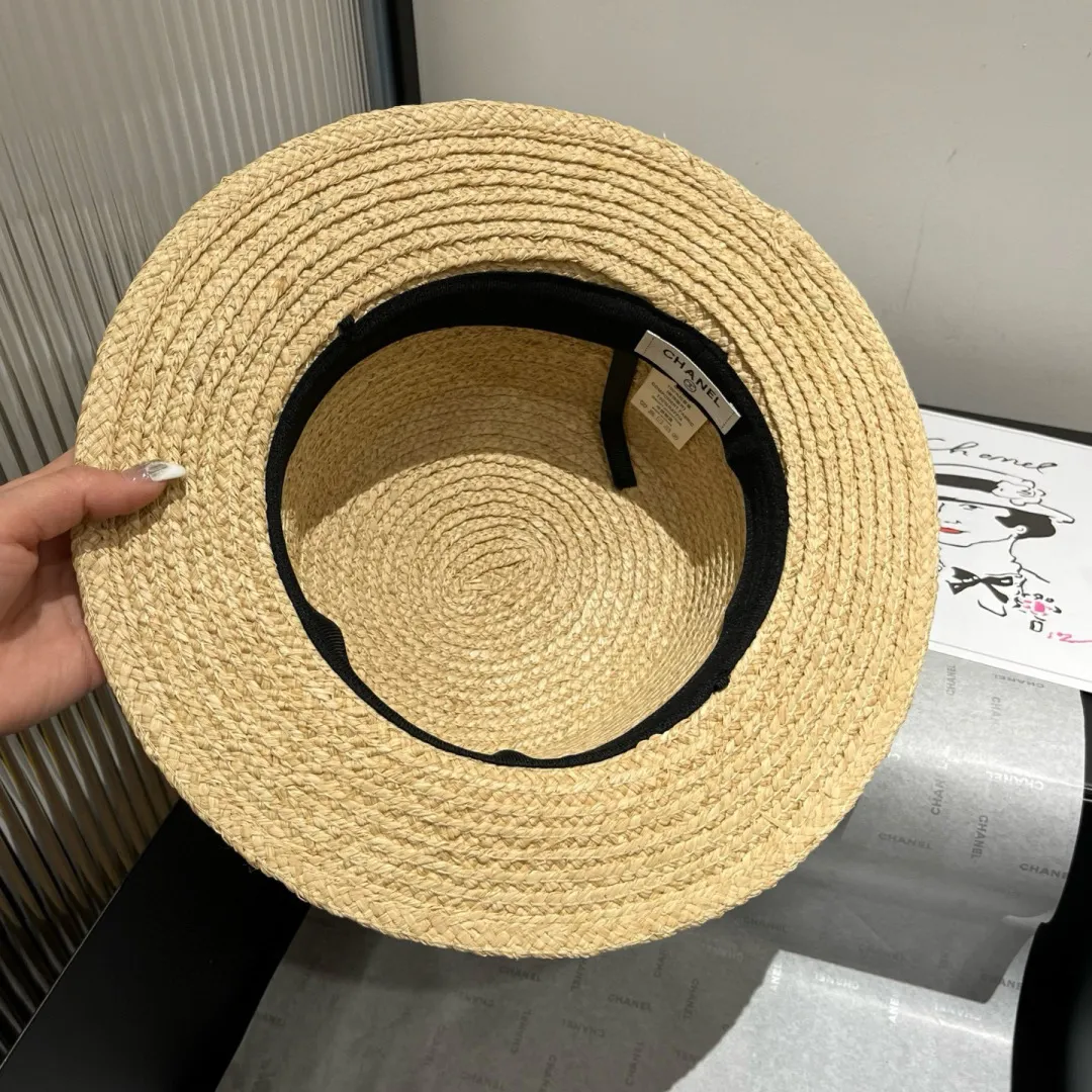 💰160¥ Chanel raffia top hat, flower flat top hat, a must-have for travel, head circumference 57cm