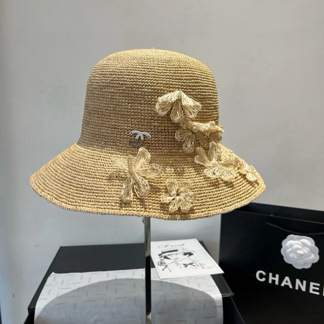 💰240@Chanel Chanel's new raffia straw hat, purely hand-crocheted, lantern straw hat, super heavy-duty, head circumference 57cm