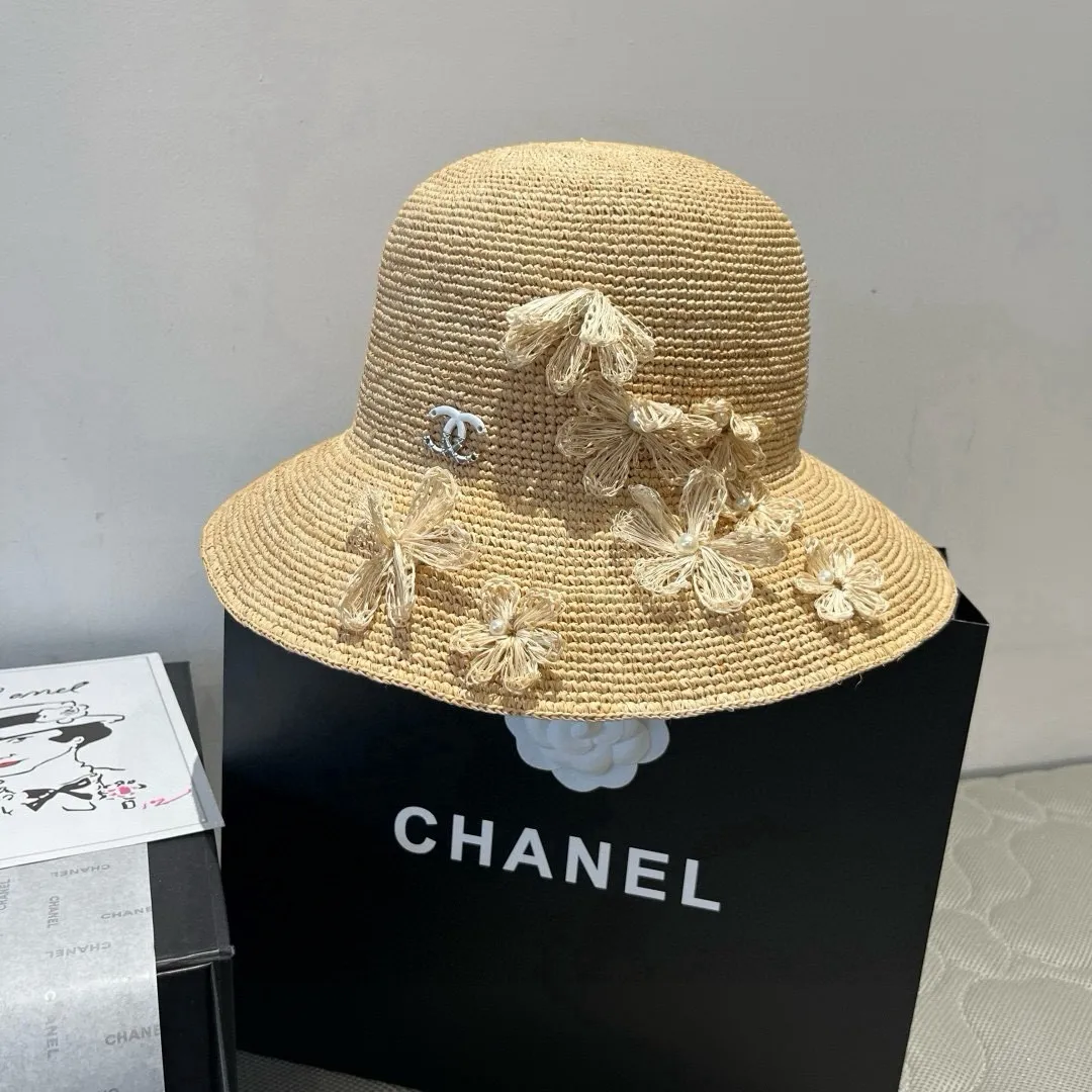 💰240@Chanel Chanel's new raffia straw hat, purely hand-crocheted, lantern straw hat, super heavy-duty, head circumference 57cm