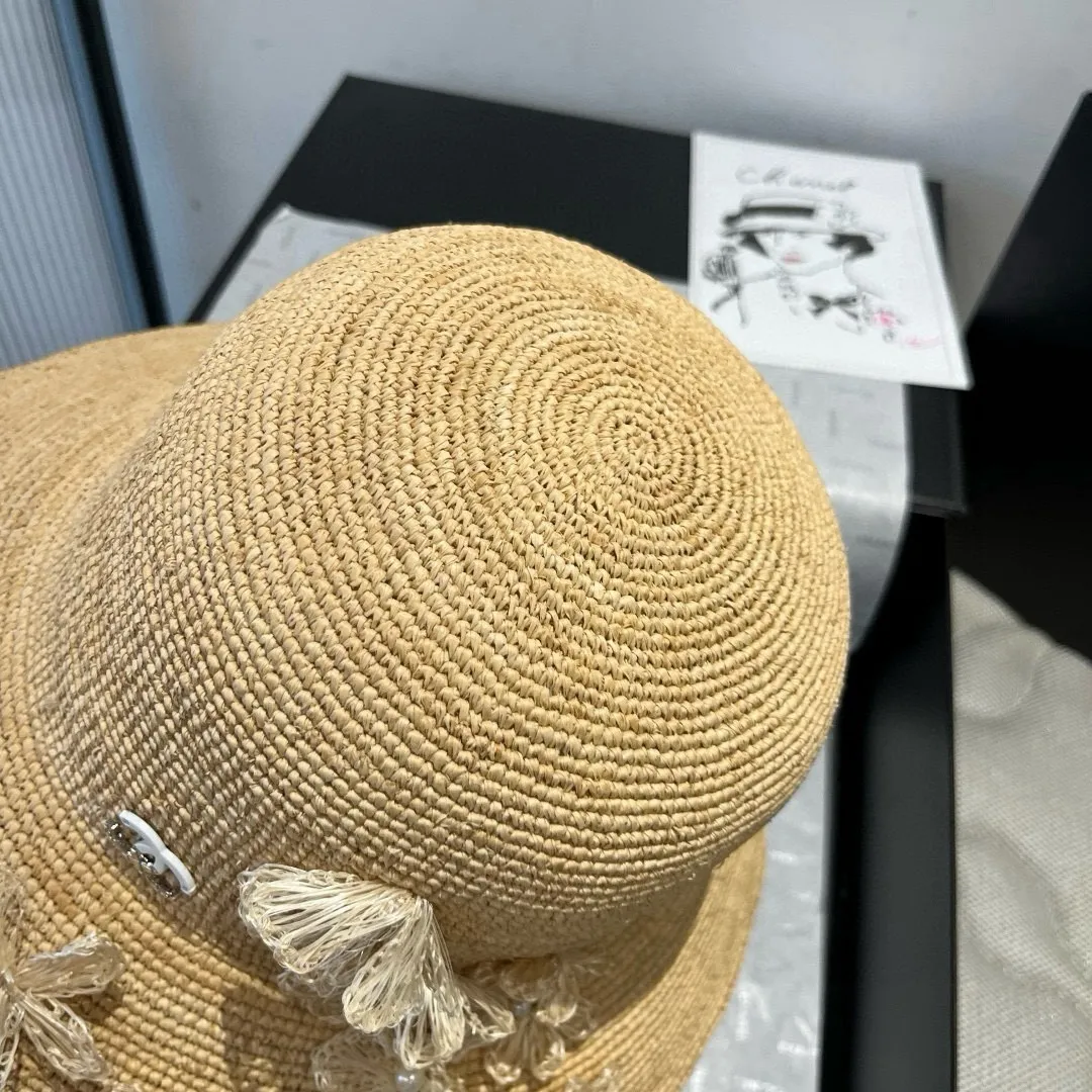 💰240@Chanel Chanel's new raffia straw hat, purely hand-crocheted, lantern straw hat, super heavy-duty, head circumference 57cm