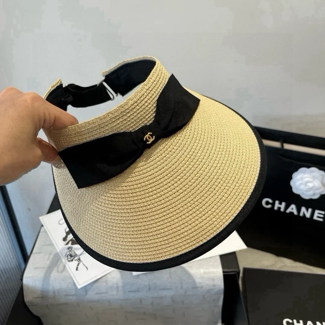 💰100¥ Chanel bow sun hat, empty top straw hat, adjustable