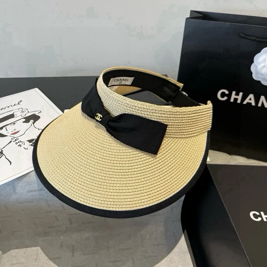 💰100¥ Chanel bow sun hat, empty top straw hat, adjustable