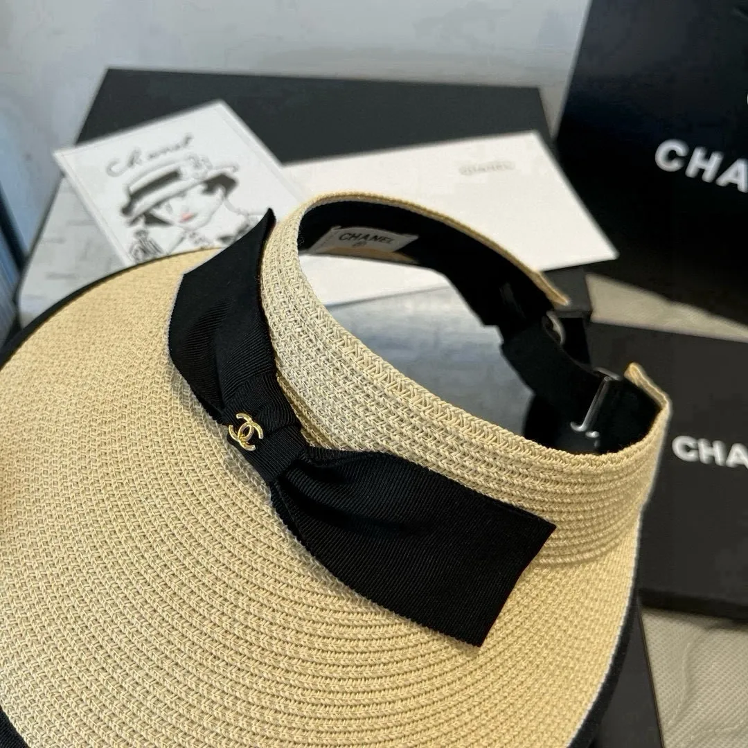 💰100¥ Chanel bow sun hat, empty top straw hat, adjustable
