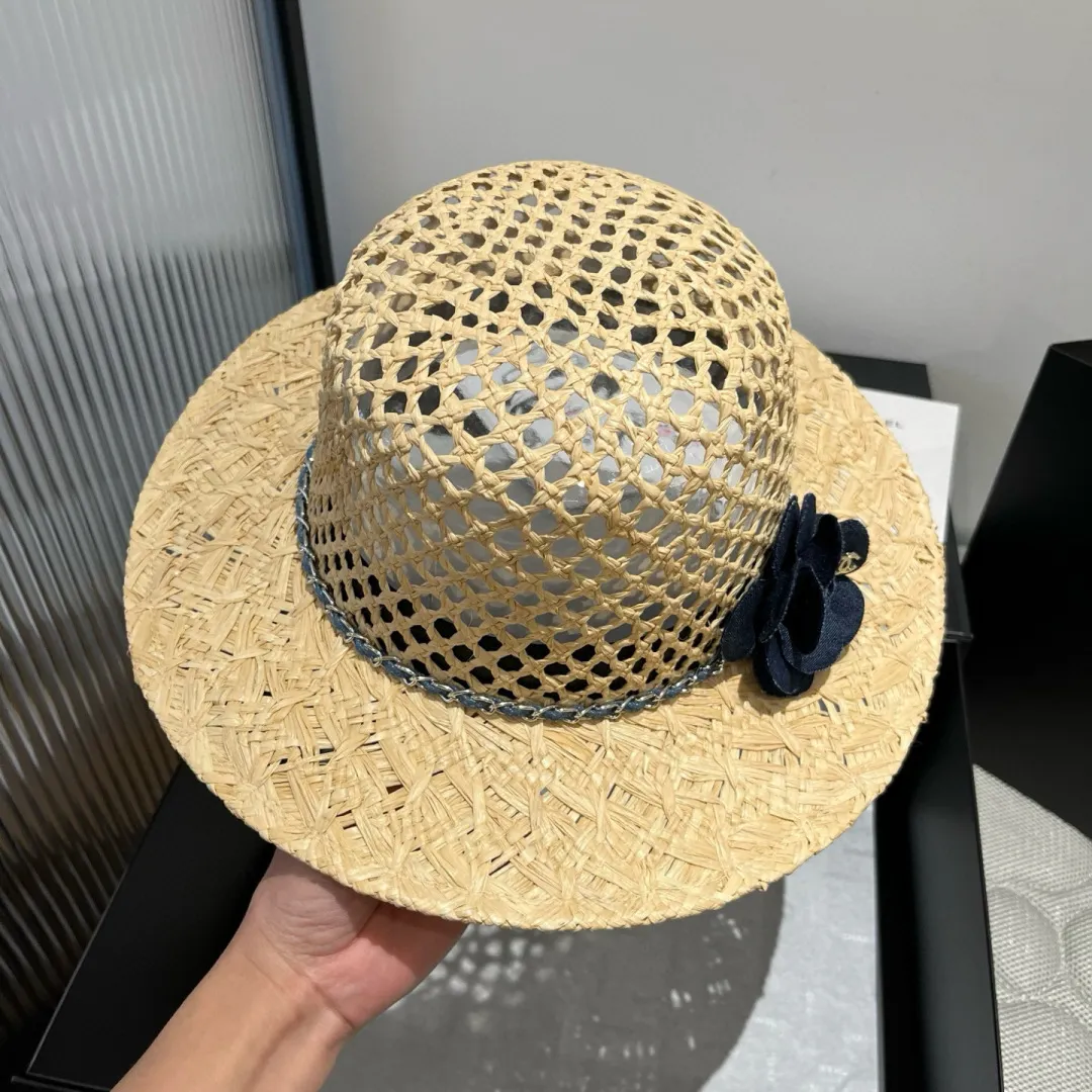 💰200¥ Chanel raffia hat, advanced customization, with camellia flowers, head circumference 57cm