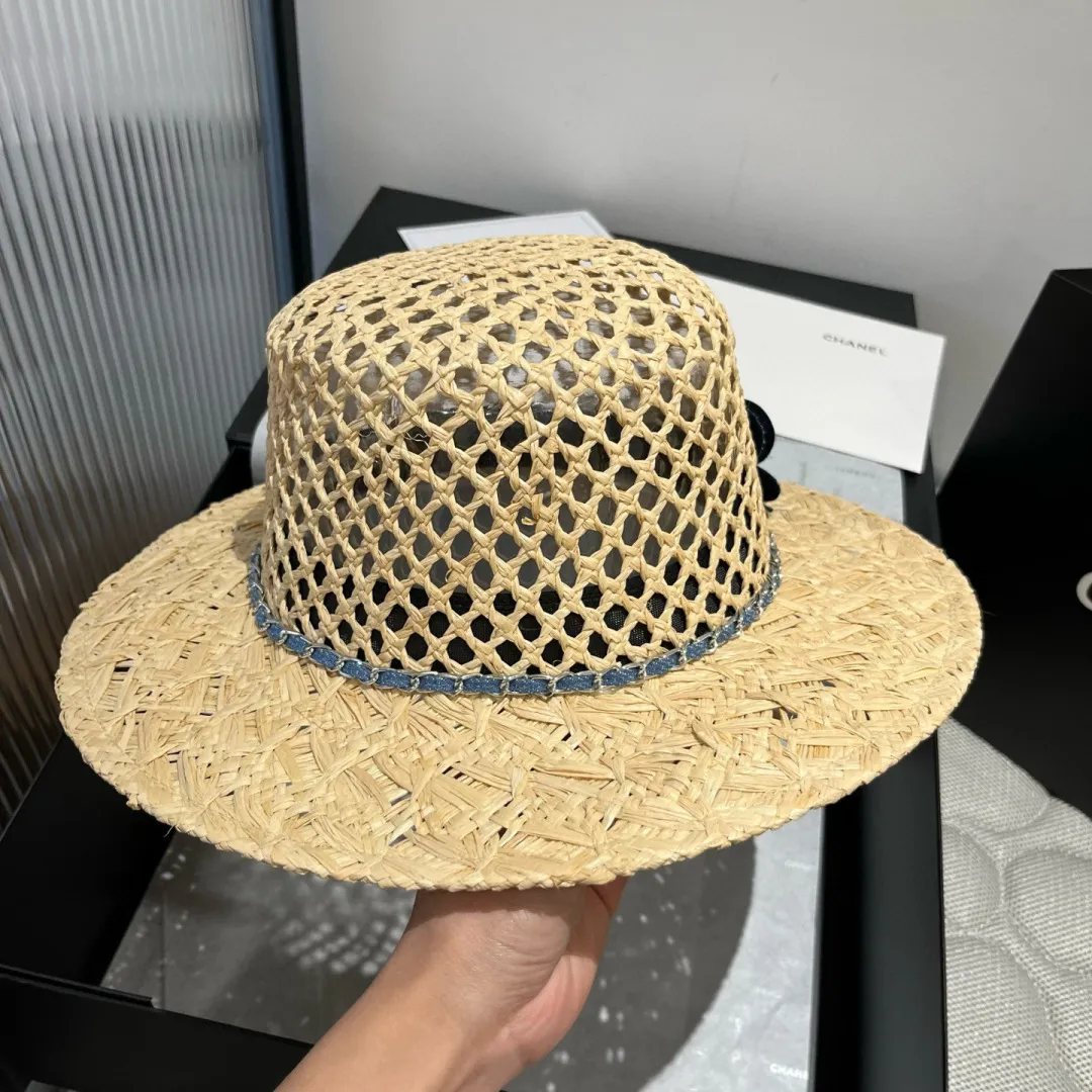 💰200¥ Chanel raffia hat, advanced customization, with camellia flowers, head circumference 57cm