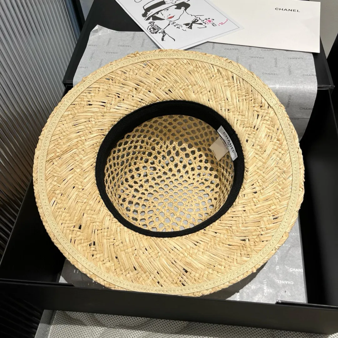 💰200¥ Chanel raffia hat, advanced customization, with camellia flowers, head circumference 57cm