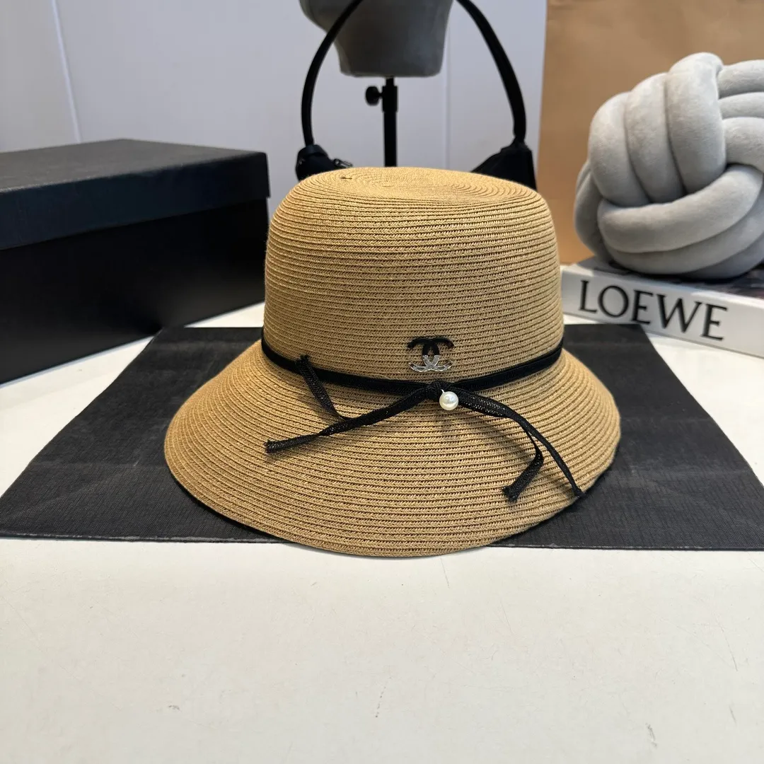 P100 Chanel straw hat, bow hat, lady style PP straw hat, head circumference 57cm