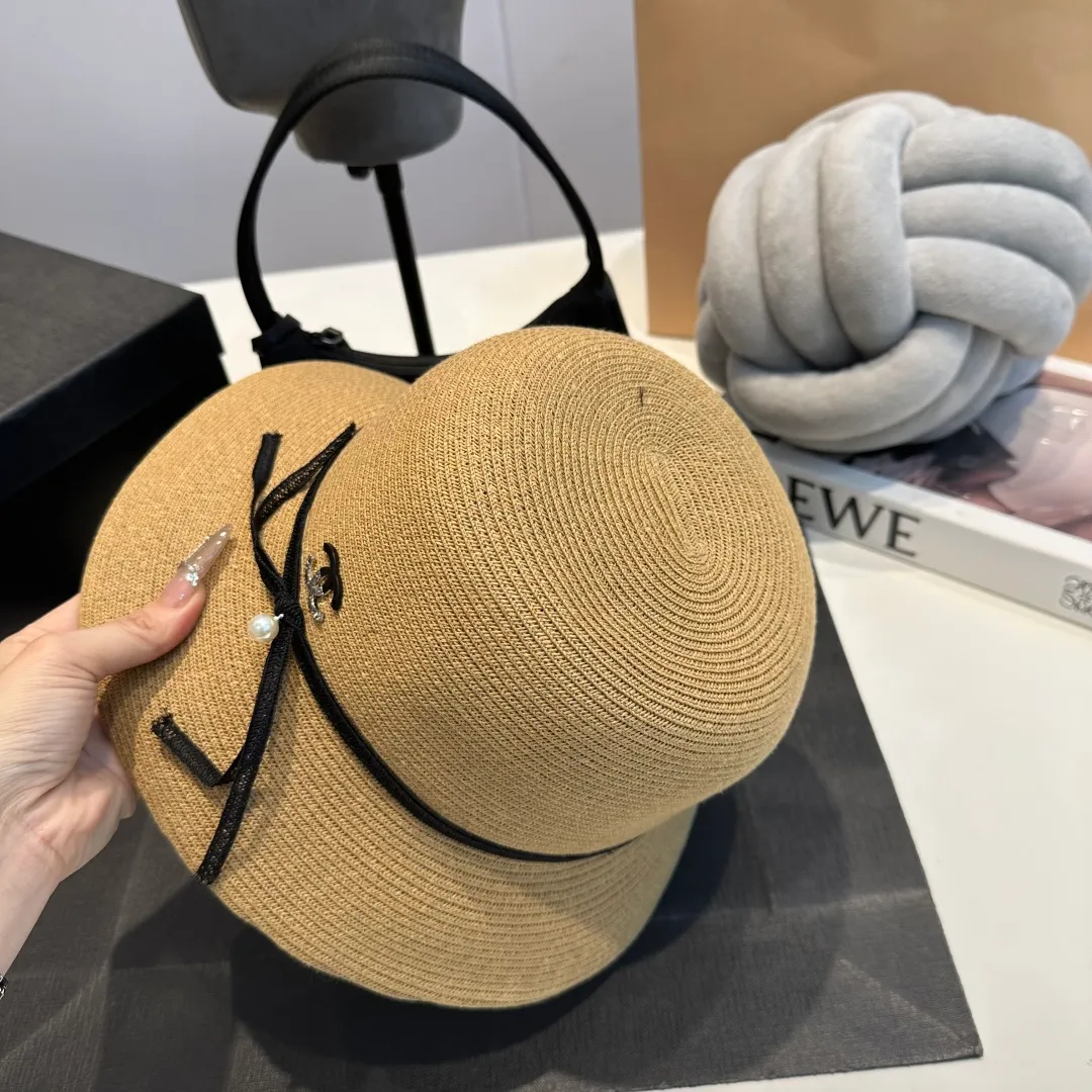 P100 Chanel straw hat, bow hat, lady style PP straw hat, head circumference 57cm