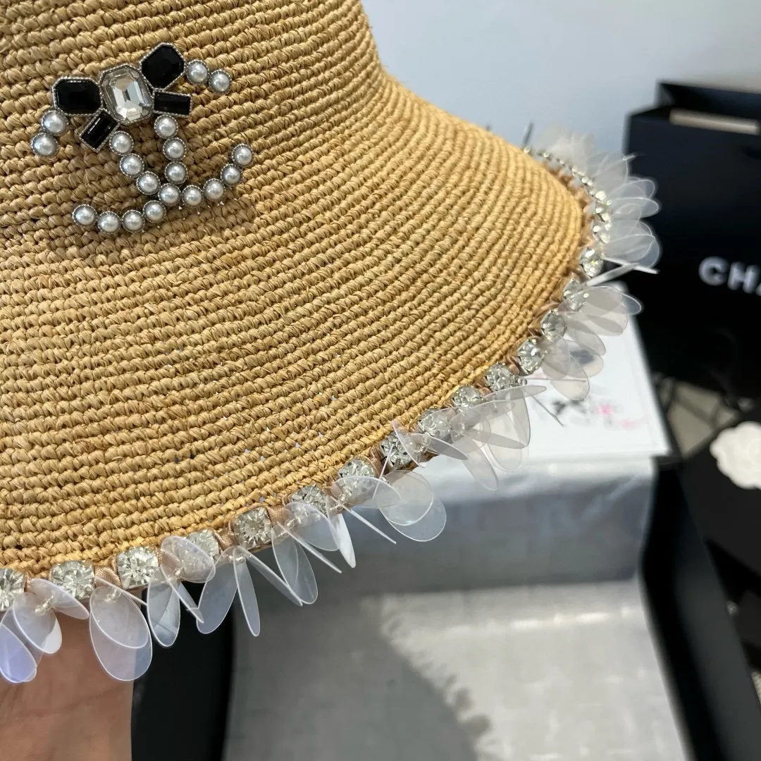 💰240¥ Chanel Raffia straw hat, hand-crocheted, high-end customization, head circumference 57cm