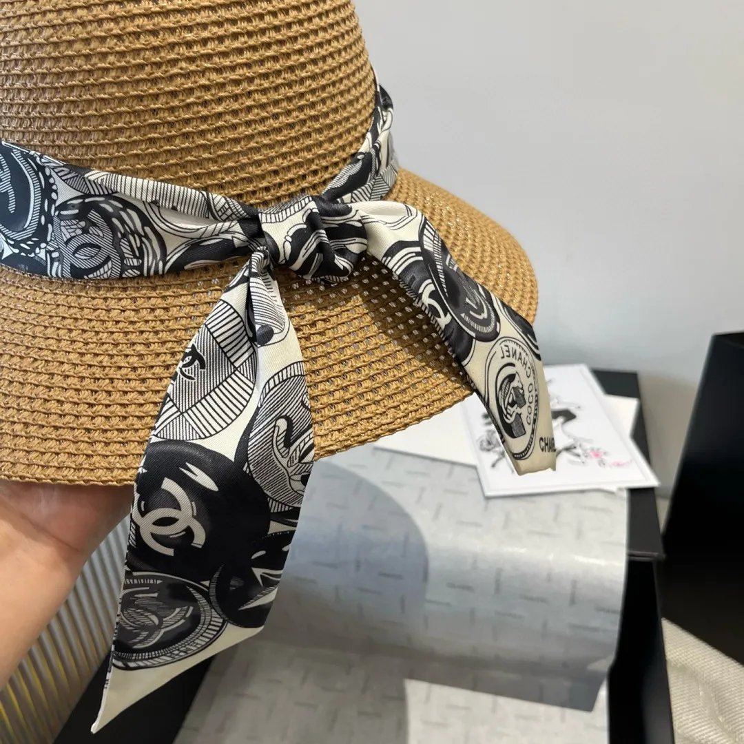 💰140¥ Chanel new straw hat, with silk ribbon, a must-have for fairies when traveling, head circumference 57cm