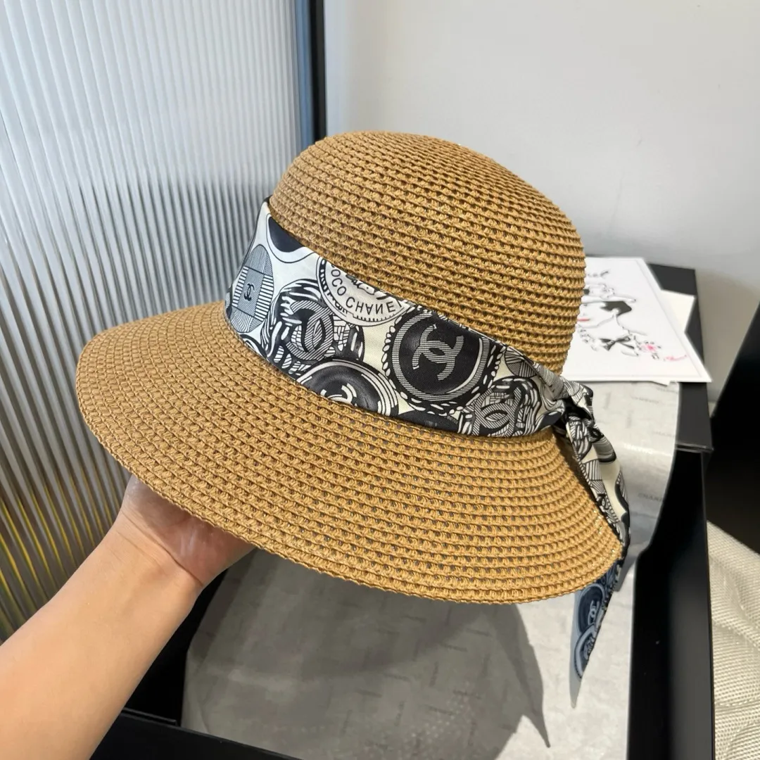 💰140¥ Chanel new straw hat, with silk ribbon, a must-have for fairies when traveling, head circumference 57cm