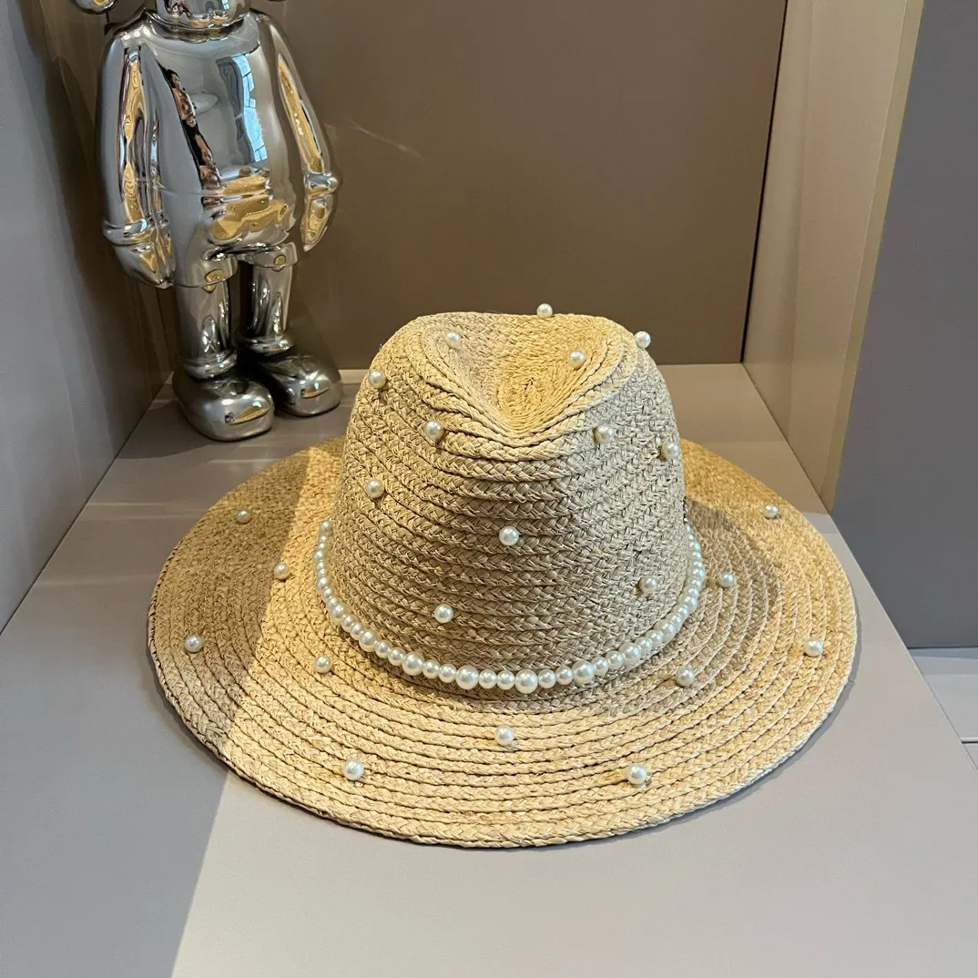 💰180¥ Chanel Chanel pearl raffia hat, made of raffia, heavy craftsmanship, head circumference 57cm