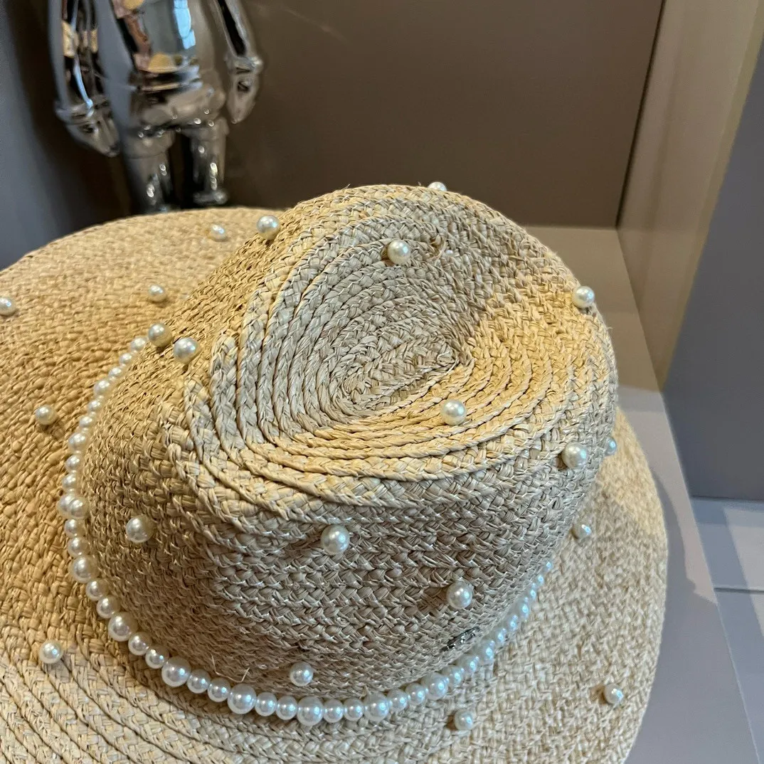 💰180¥ Chanel Chanel pearl raffia hat, made of raffia, heavy craftsmanship, head circumference 57cm