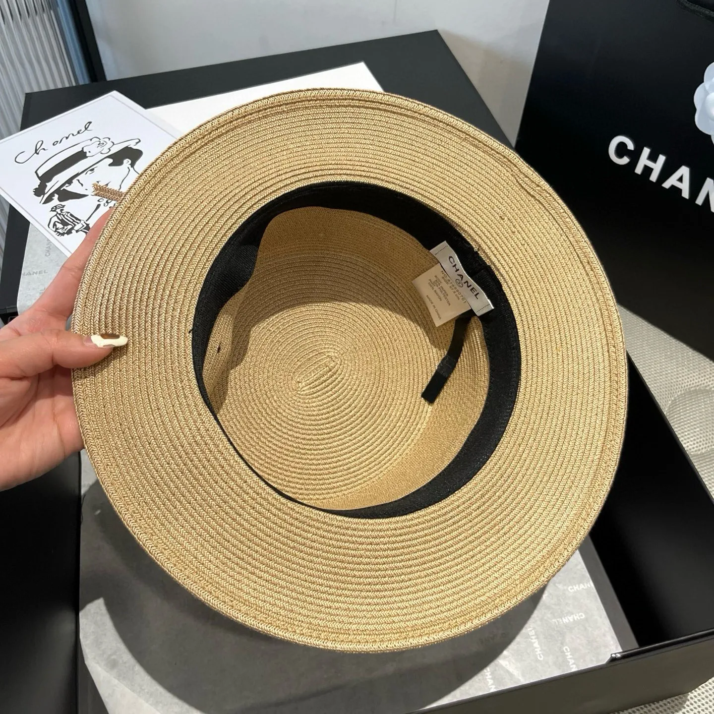 💰160¥ Chanel flat top hat, straw hat, linen accessories, high-end customization, head circumference 57cm