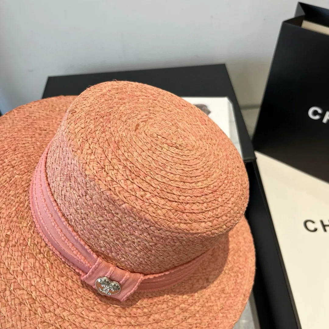 💰140¥ Chanel new raffia hat, flat top sun hat, head circumference 57cm