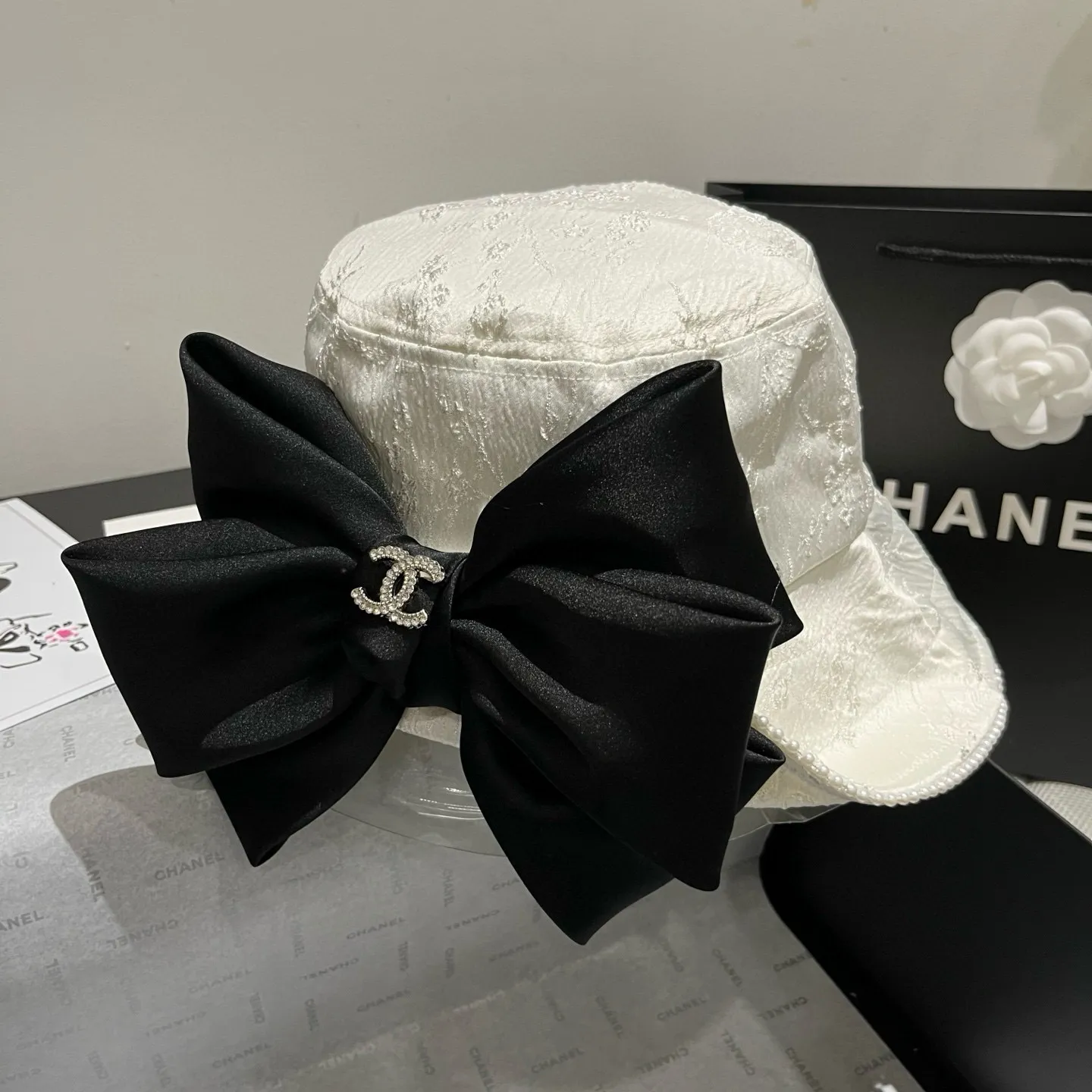 💰130¥ Chanel Chanel high-end bow bucket hat, sun hat, spring and autumn new style, head circumference 57cm
