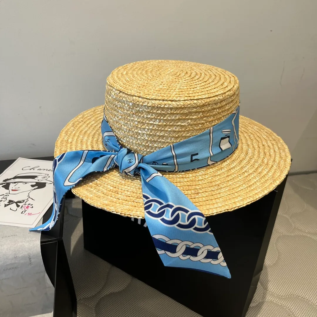 💰140¥ Chanel straw straw flat top hat, head circumference 57cm