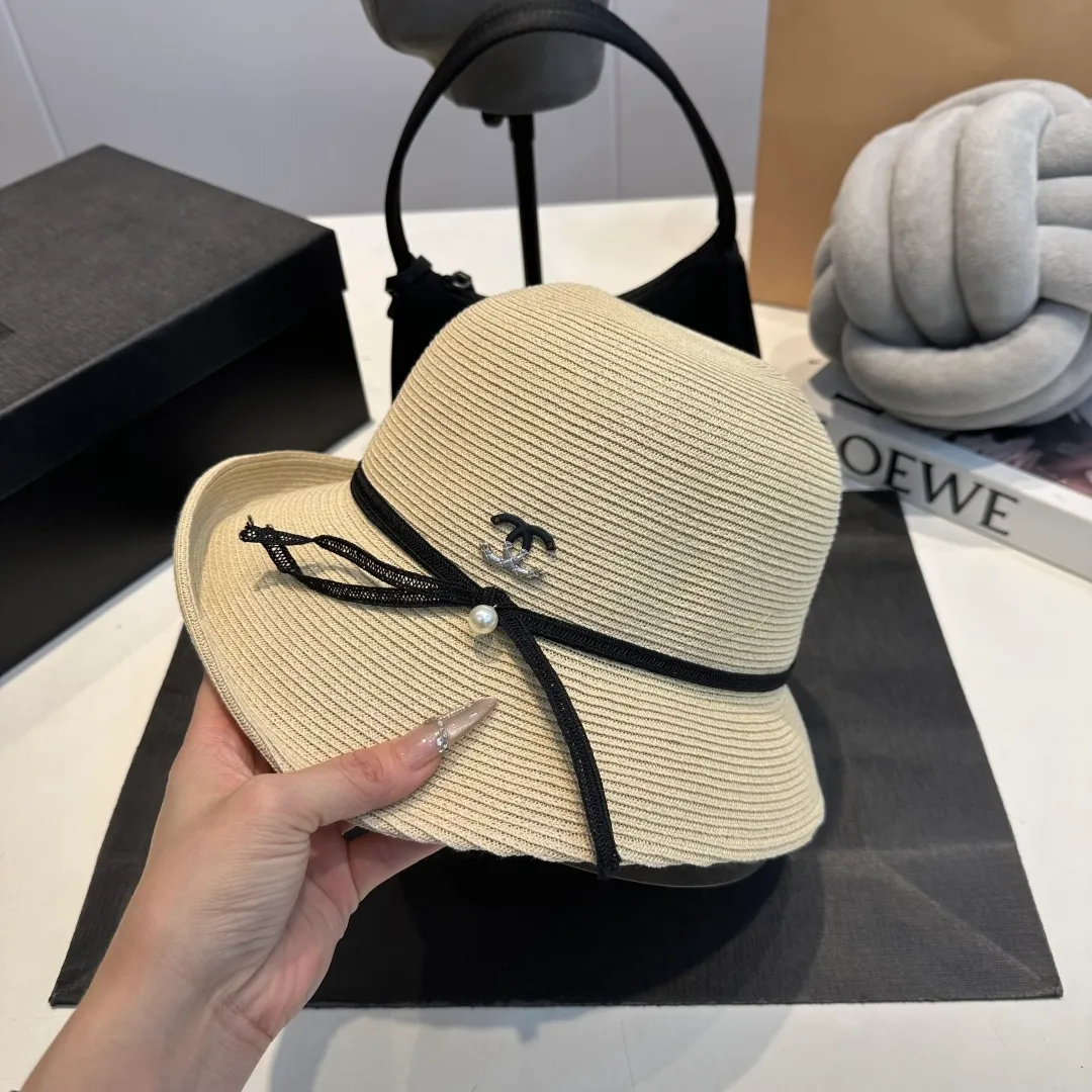 P100 Chanel straw hat, bow hat, lady style PP straw hat, head circumference 57cm