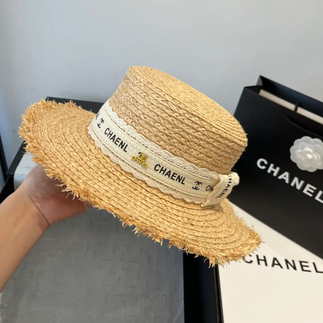 💰140¥ Chanel new raffia hat, flat top sun hat, head circumference 57cm
