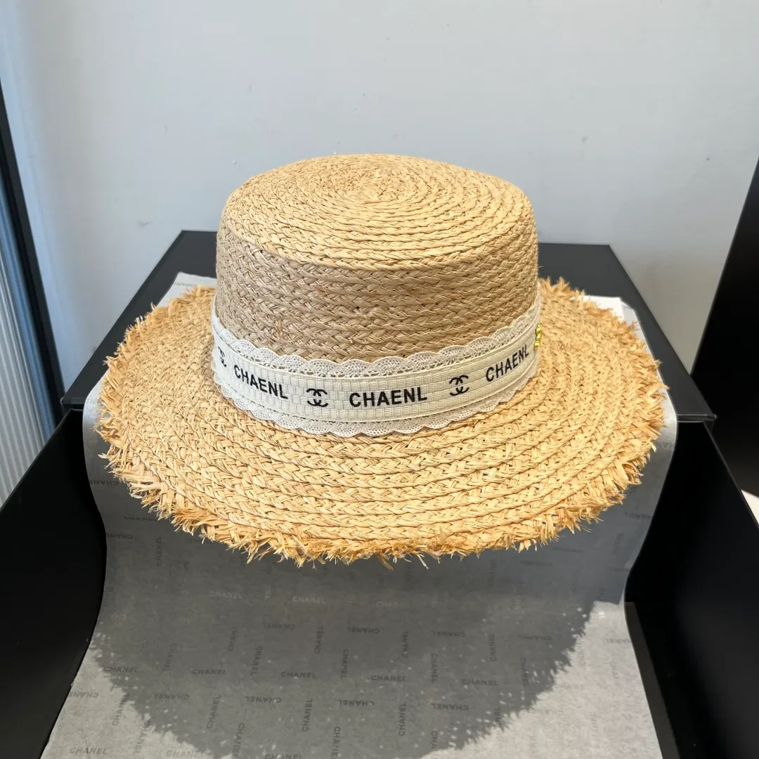💰140¥ Chanel new raffia hat, flat top sun hat, head circumference 57cm