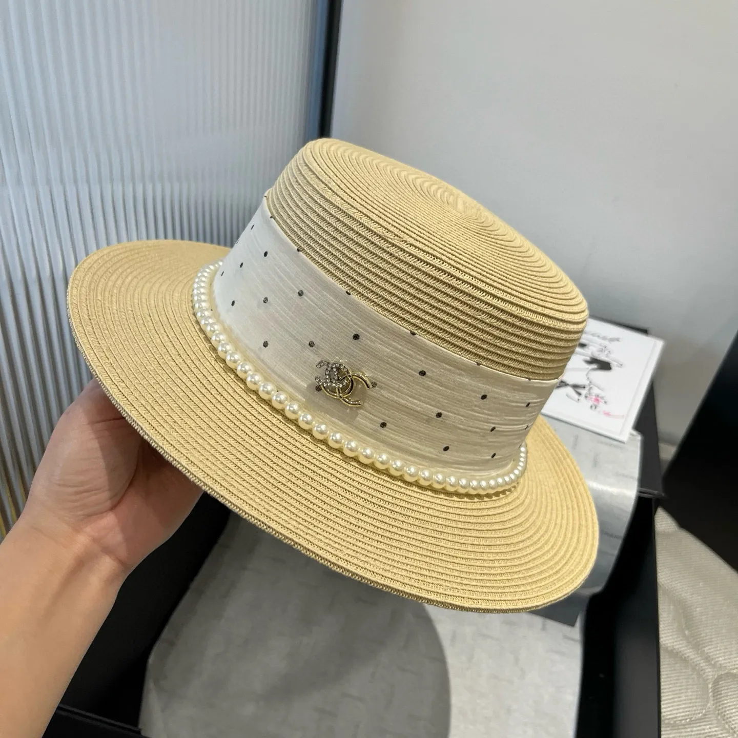 💰160¥ Chanel new flat top hat, Taiwan PP straw, head circumference 57cm