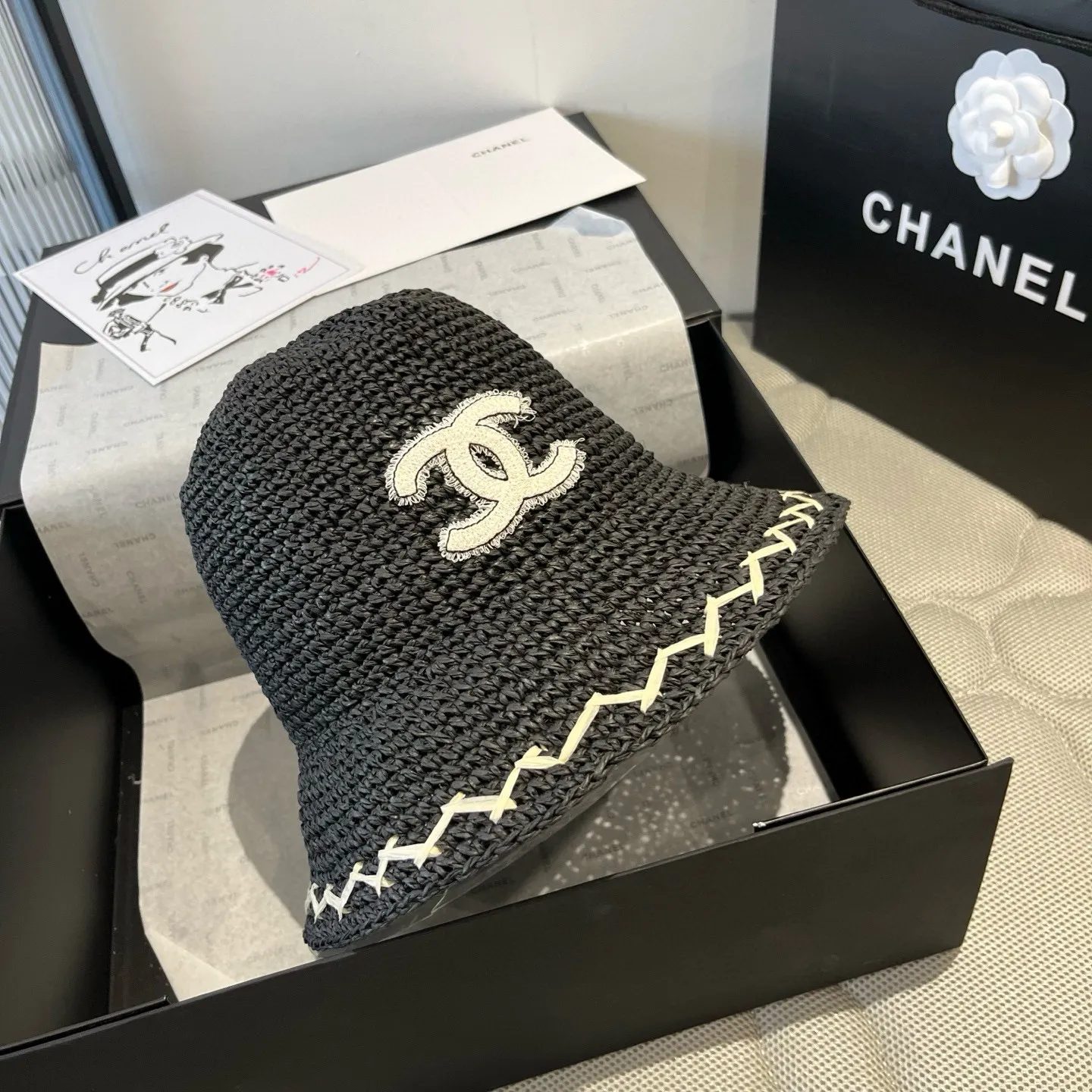 💰100¥ Chanel new straw hat, hand-crocheted straw hat, foldable, easy to carry, head circumference 57cm