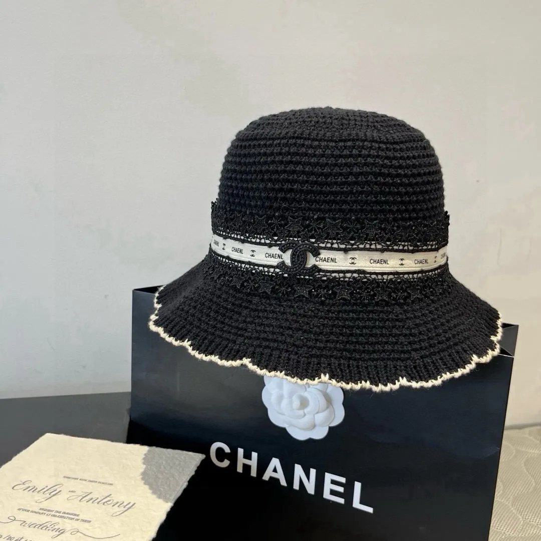 💰100¥ Chanel knitted handhook bucket hat, wavy edge top hat, head circumference 57cm
