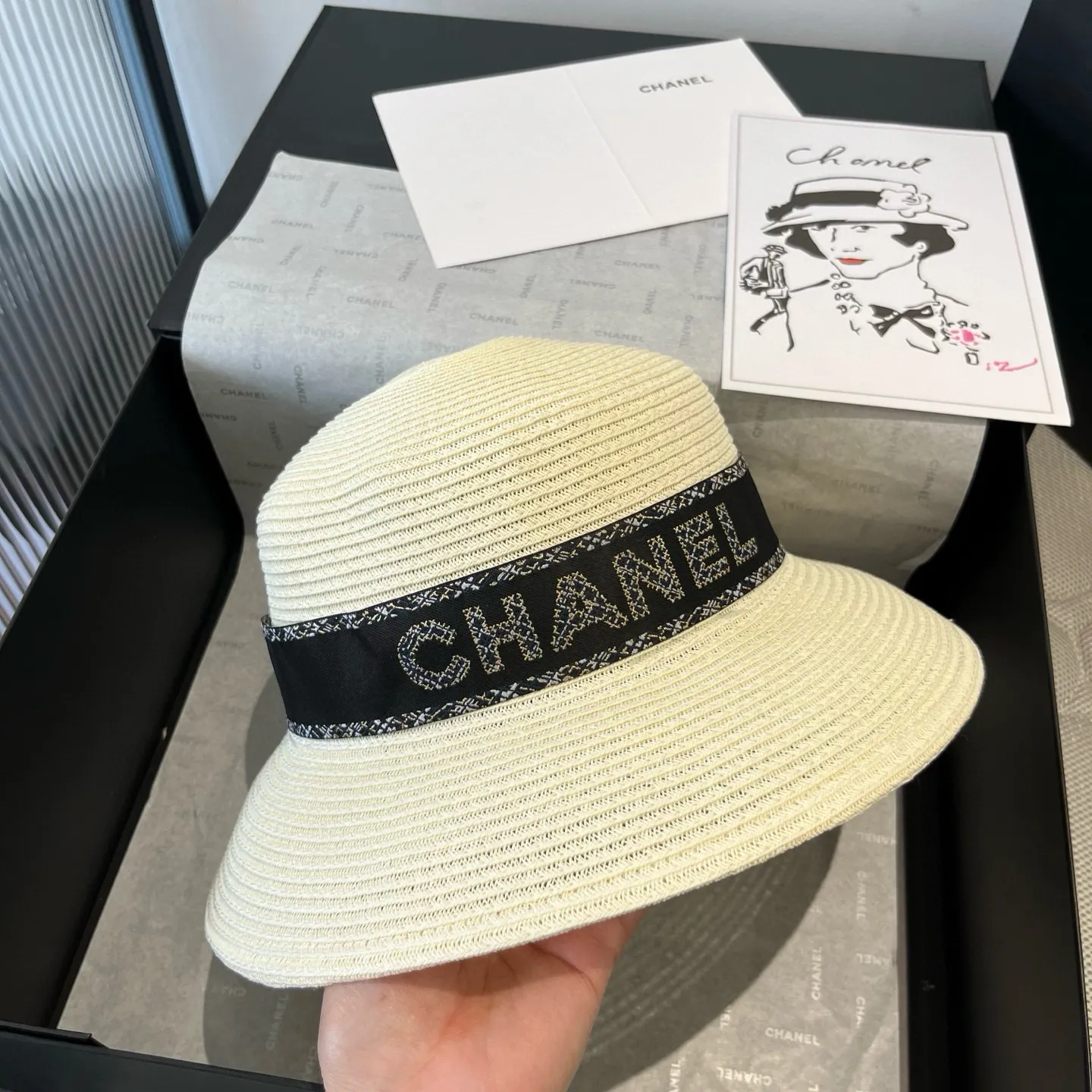 💰160¥ Chanel new straw hat, lady style sun hat, head circumference 57cm