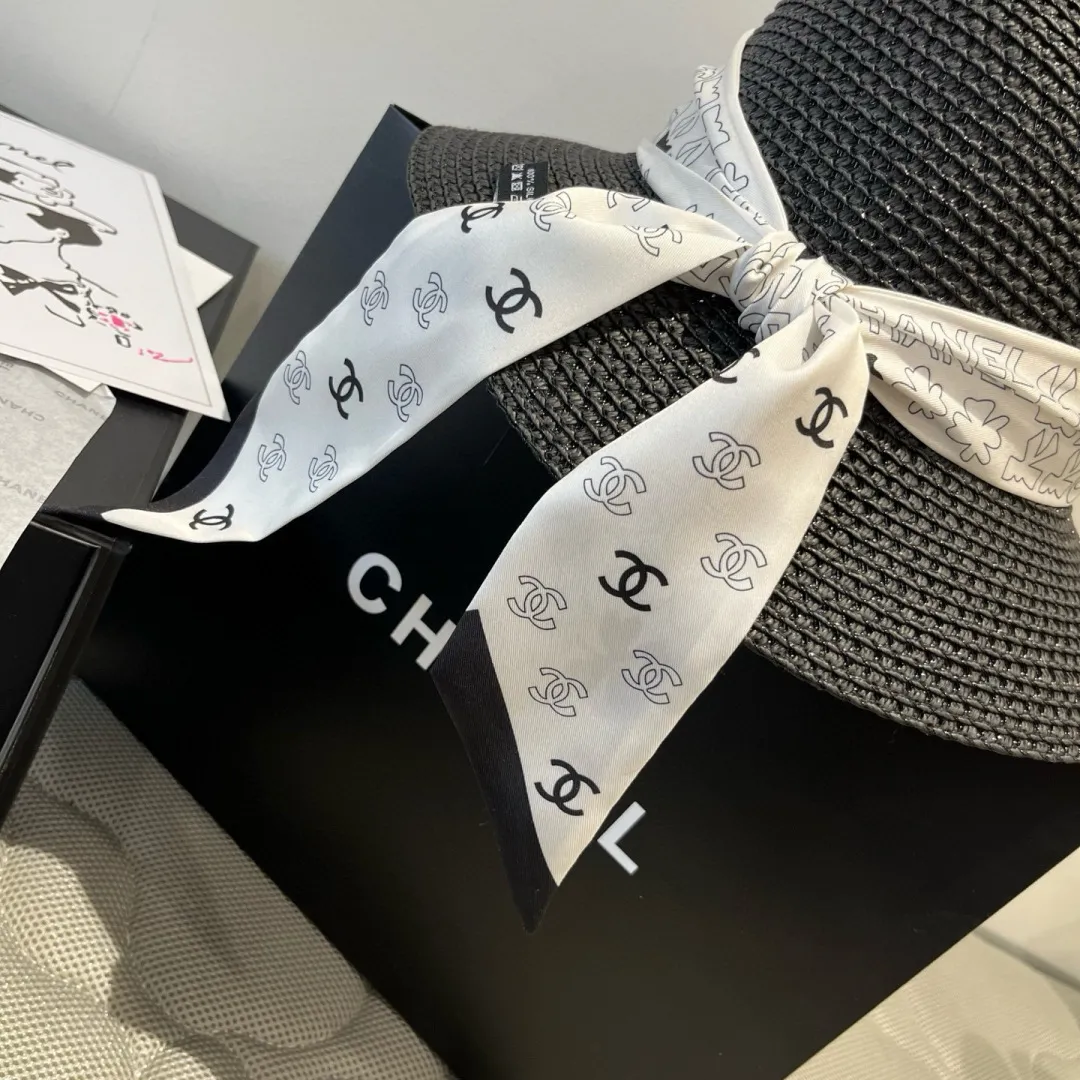 💰140¥ Chanel new straw hat, with silk ribbon, a must-have for fairies when traveling, head circumference 57cm