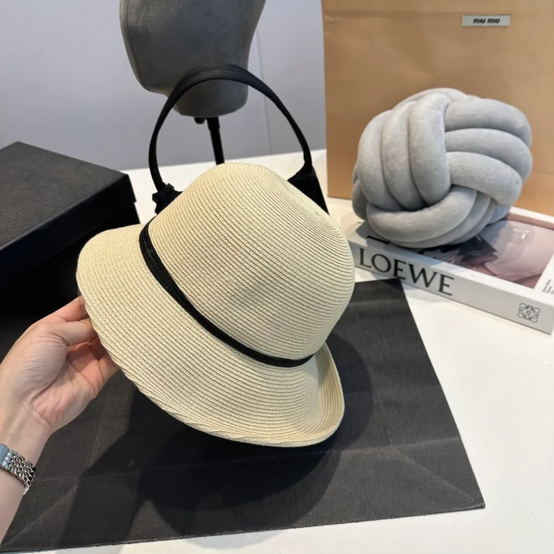 P100 Chanel straw hat, bow hat, lady style PP straw hat, head circumference 57cm