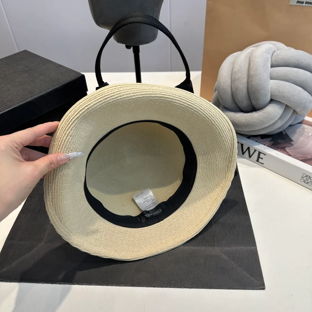 P100 Chanel straw hat, bow hat, lady style PP straw hat, head circumference 57cm