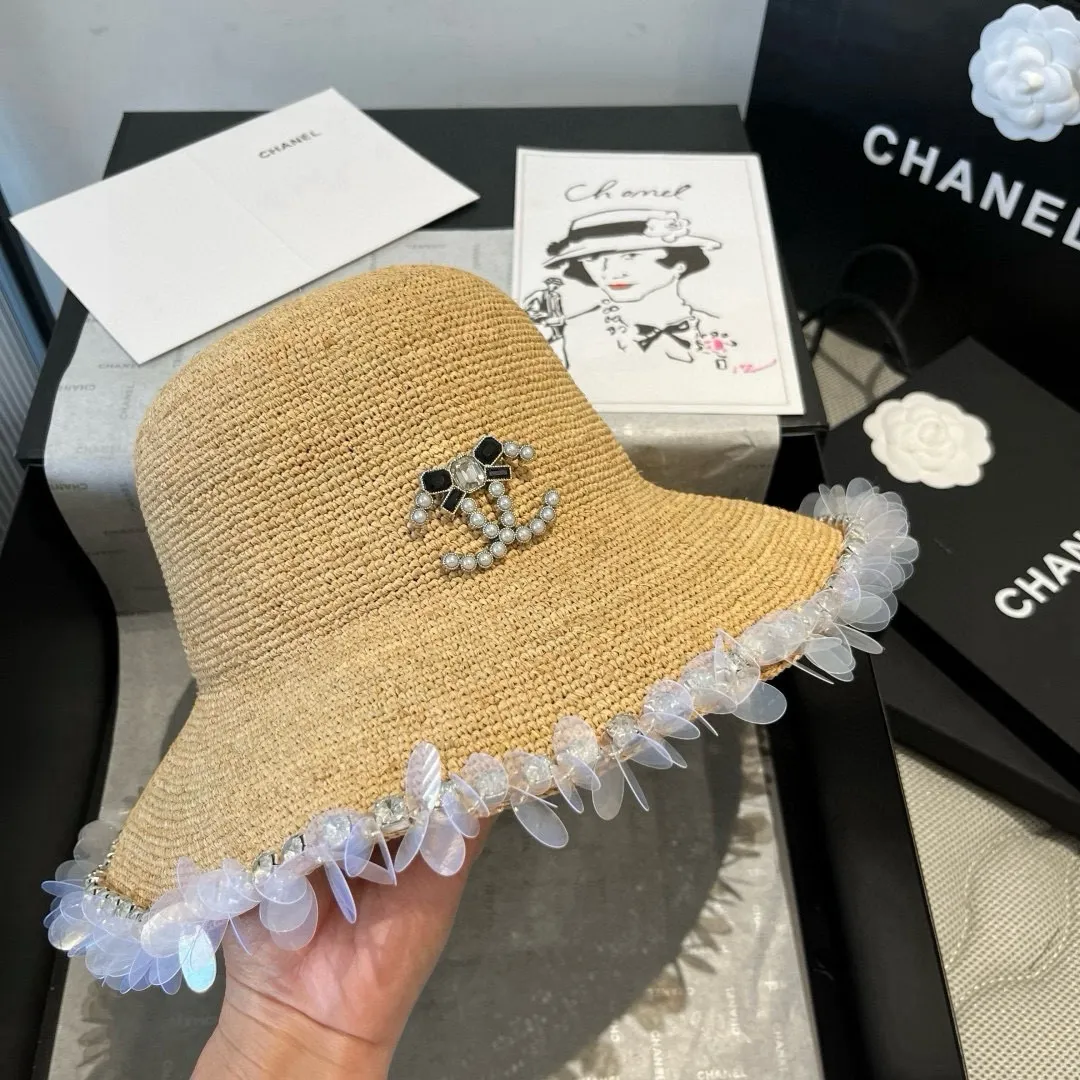 💰220¥ Chanel Raffia straw hat, hand-crocheted, high-end customization, head circumference 57cm