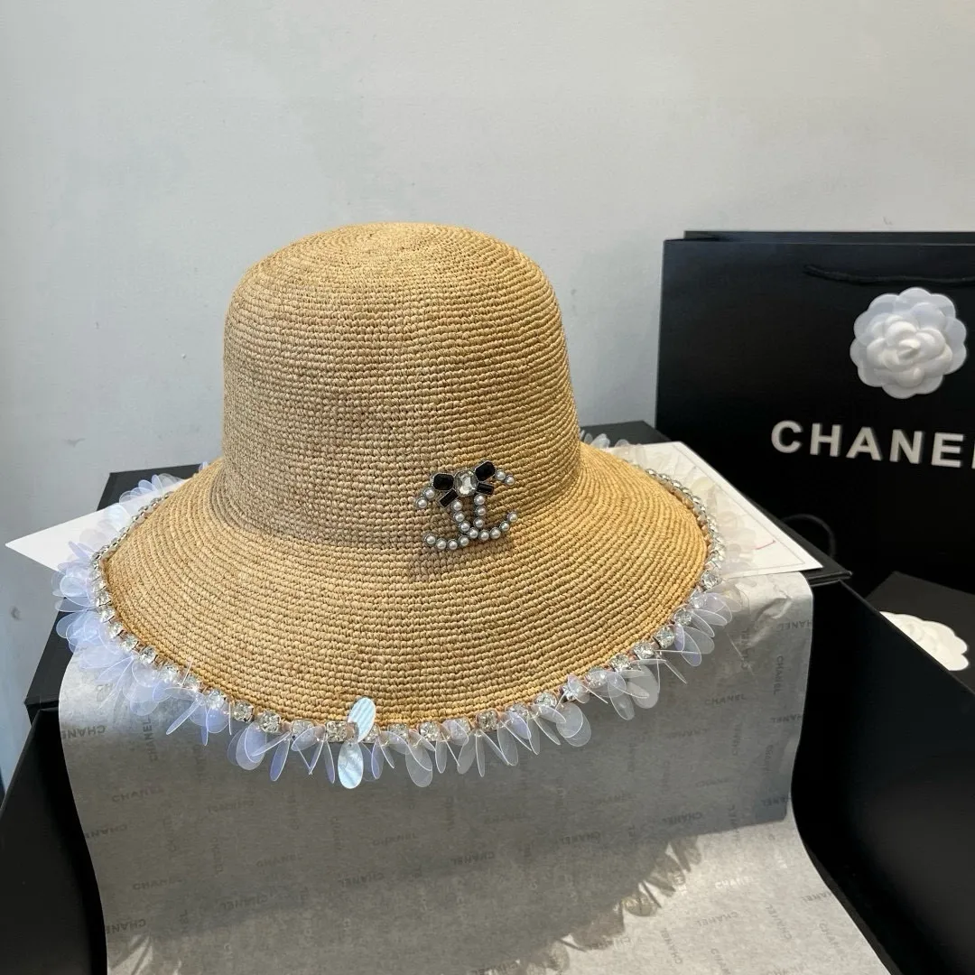 💰220¥ Chanel Raffia straw hat, hand-crocheted, high-end customization, head circumference 57cm