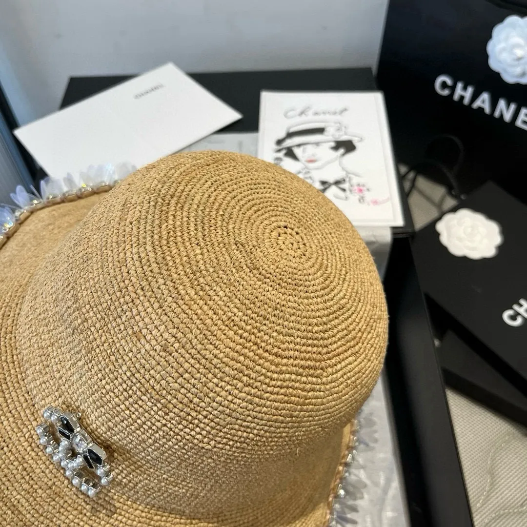 💰220¥ Chanel Raffia straw hat, hand-crocheted, high-end customization, head circumference 57cm