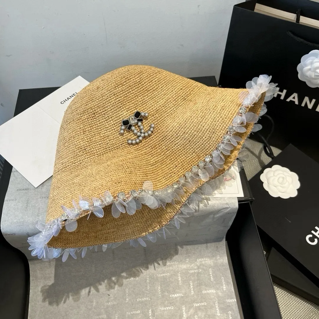 💰220¥ Chanel Raffia straw hat, hand-crocheted, high-end customization, head circumference 57cm