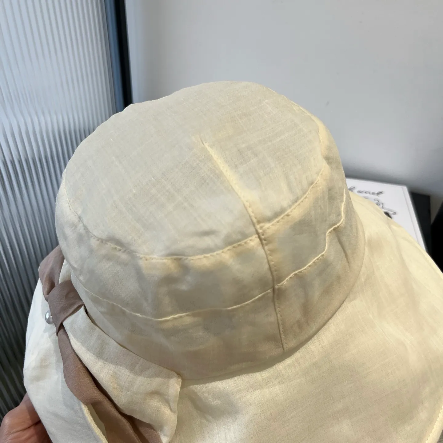 💰150¥ Chanel silk sun hat, lady style fisherman hat, head circumference 57cm foldable