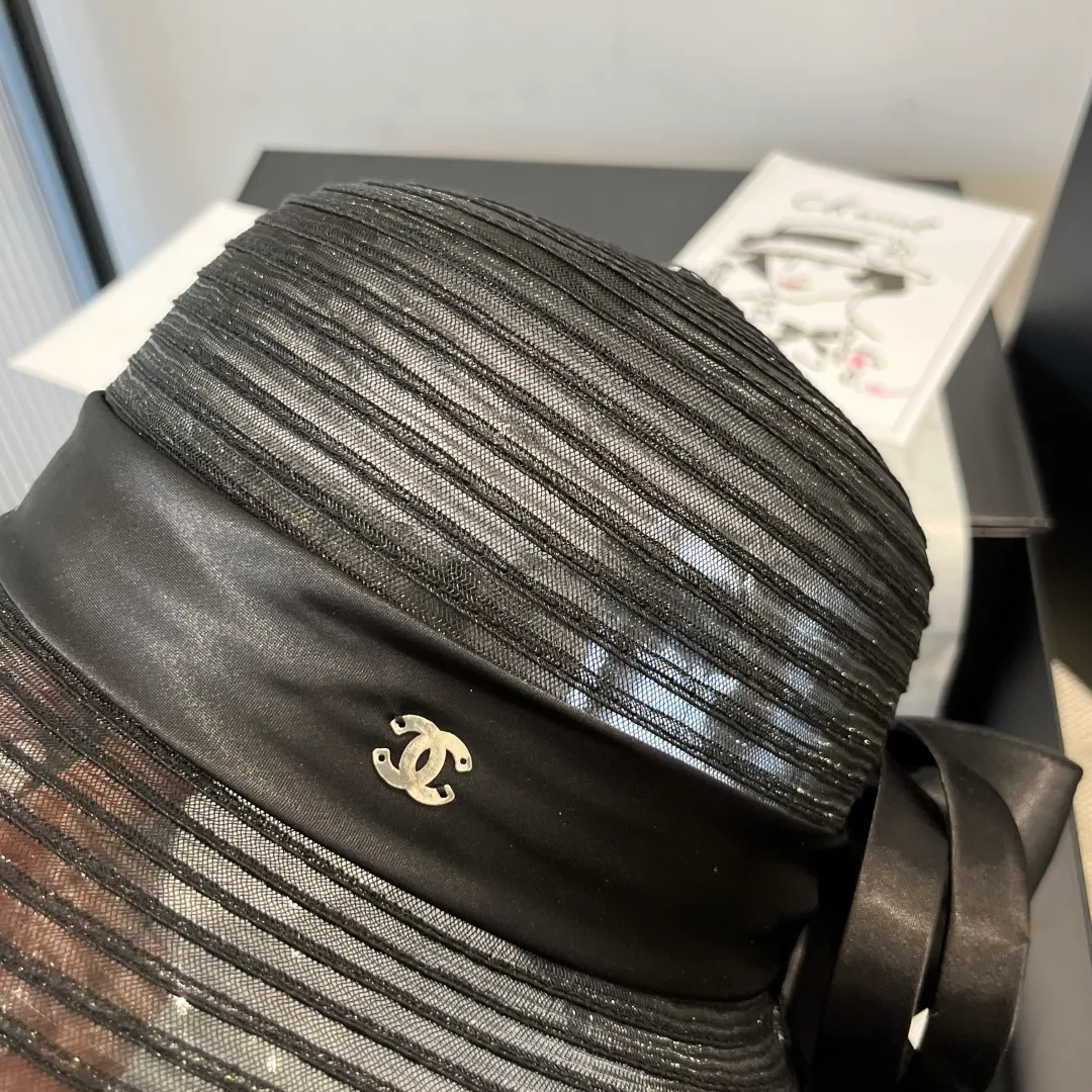 💰150¥ Chanel organza ladylike hat with satin bow, head circumference 57cm