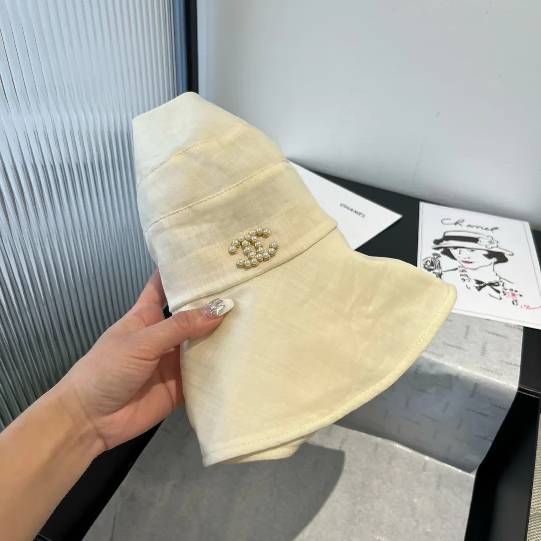 💰150¥ Chanel silk sun hat, lady style fisherman hat, head circumference 57cm foldable