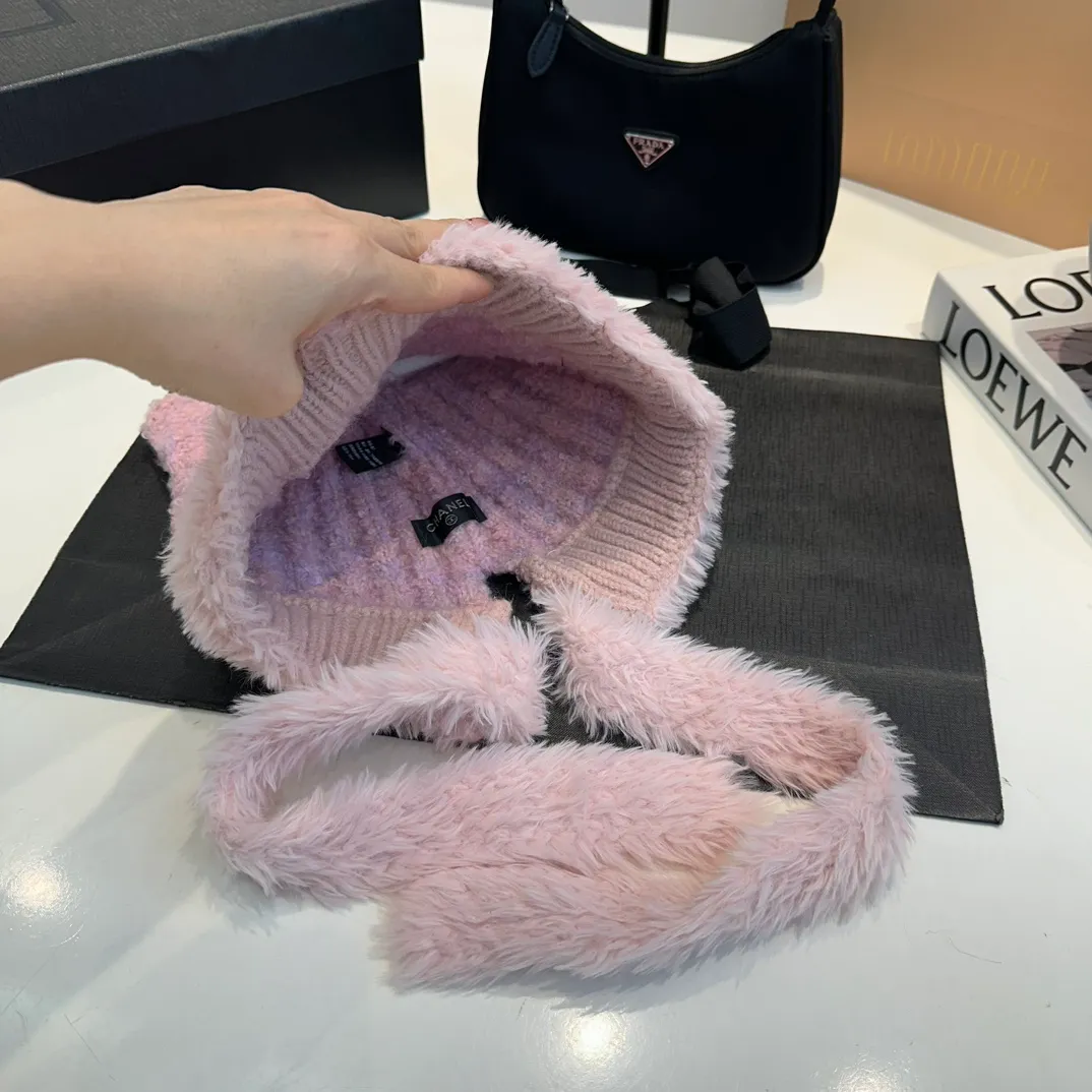 P60 CHANEL Chanel Cat Ears Wool Hat Women's Autumn and Winter Warm Ear Protection Knitted Hat Japanese Cute Pullover Hat 2024 New Cold Hat