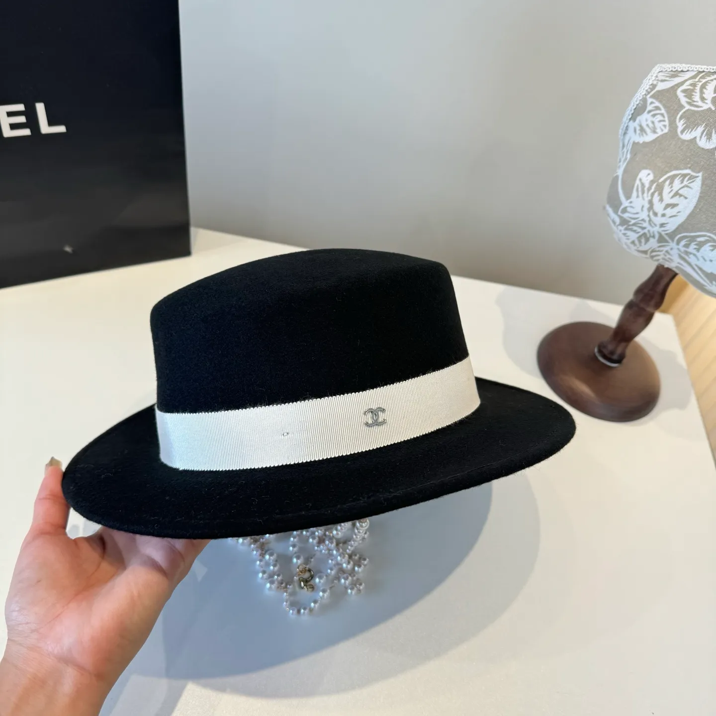 💰200¥ Chanel new wool top hat official model, flat top hat, 100% wool fabric 🦙%, head circumference 57cm