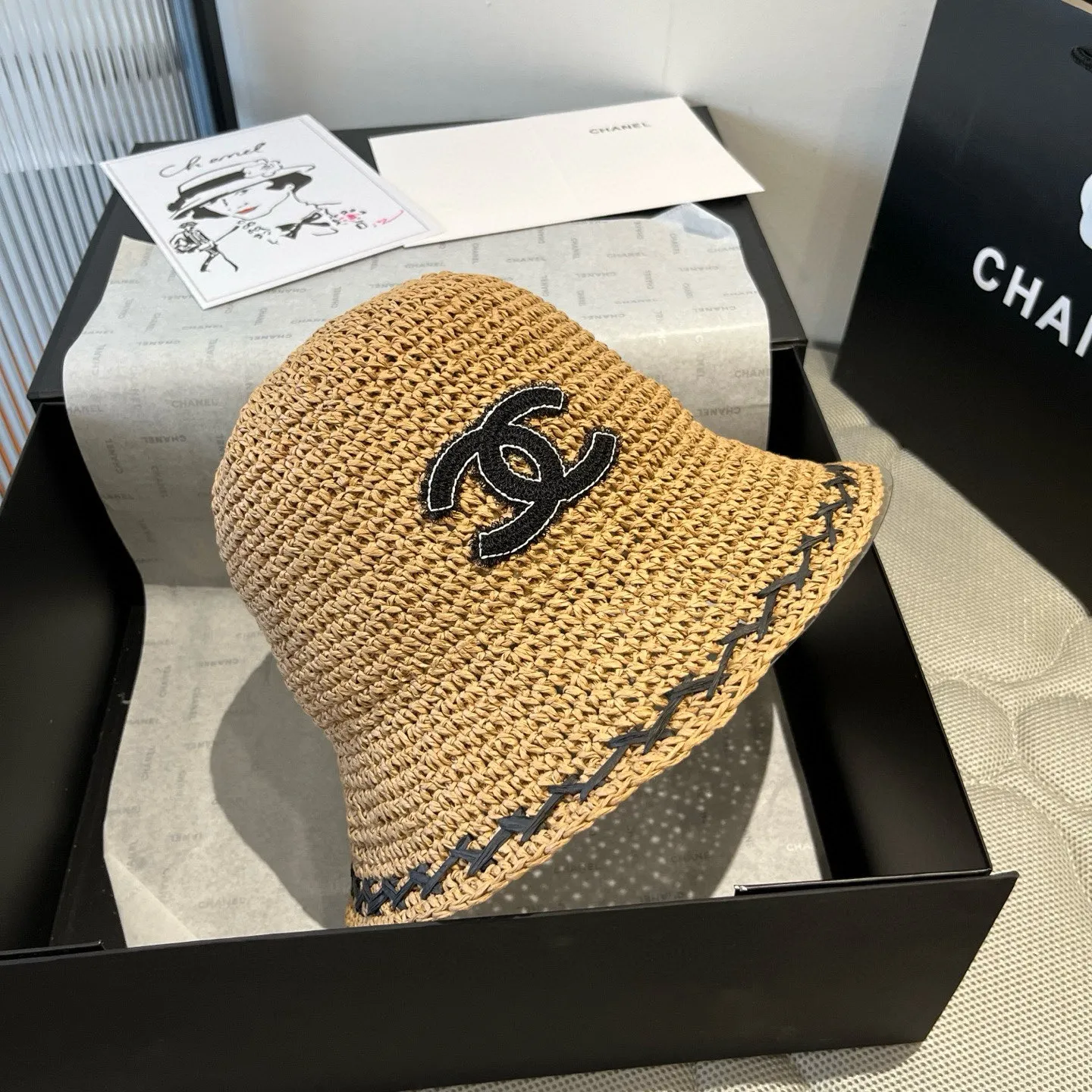 💰100¥ Chanel new straw hat, hand-crocheted straw hat, foldable, easy to carry, head circumference 57cm