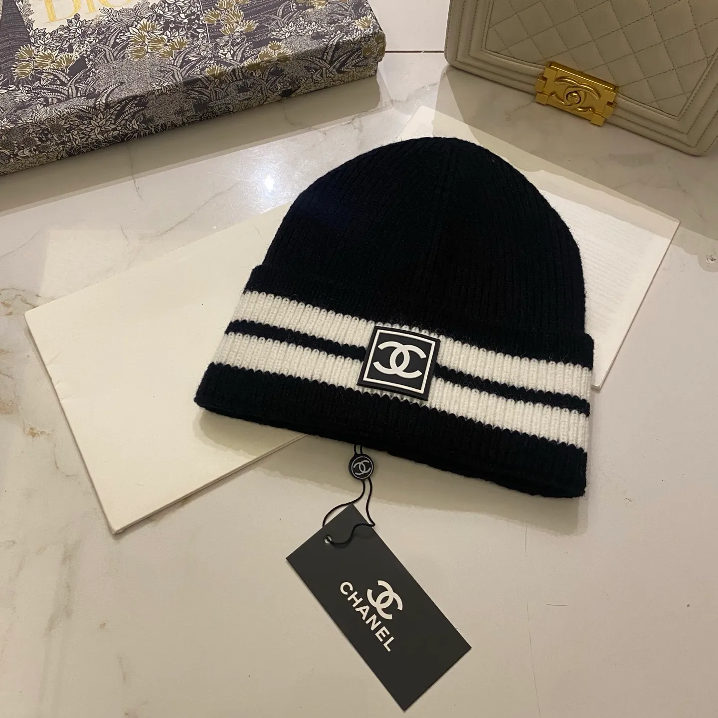 Chanel Chanel striped knitted hat