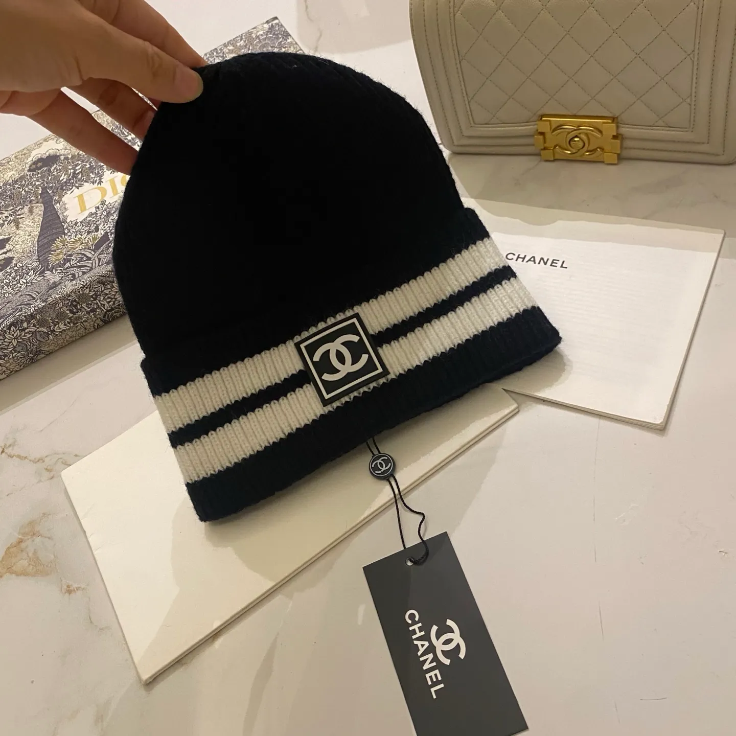 Chanel Chanel striped knitted hat
