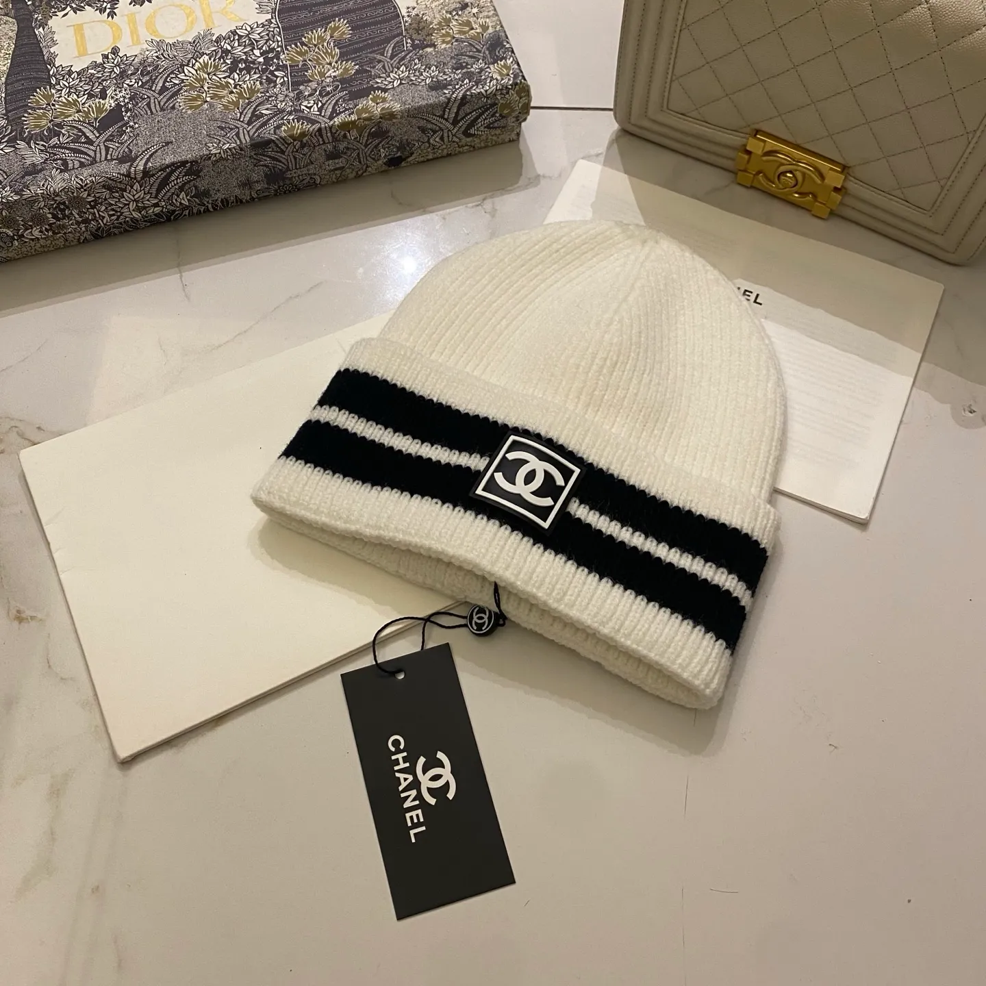 Chanel Chanel striped knitted hat