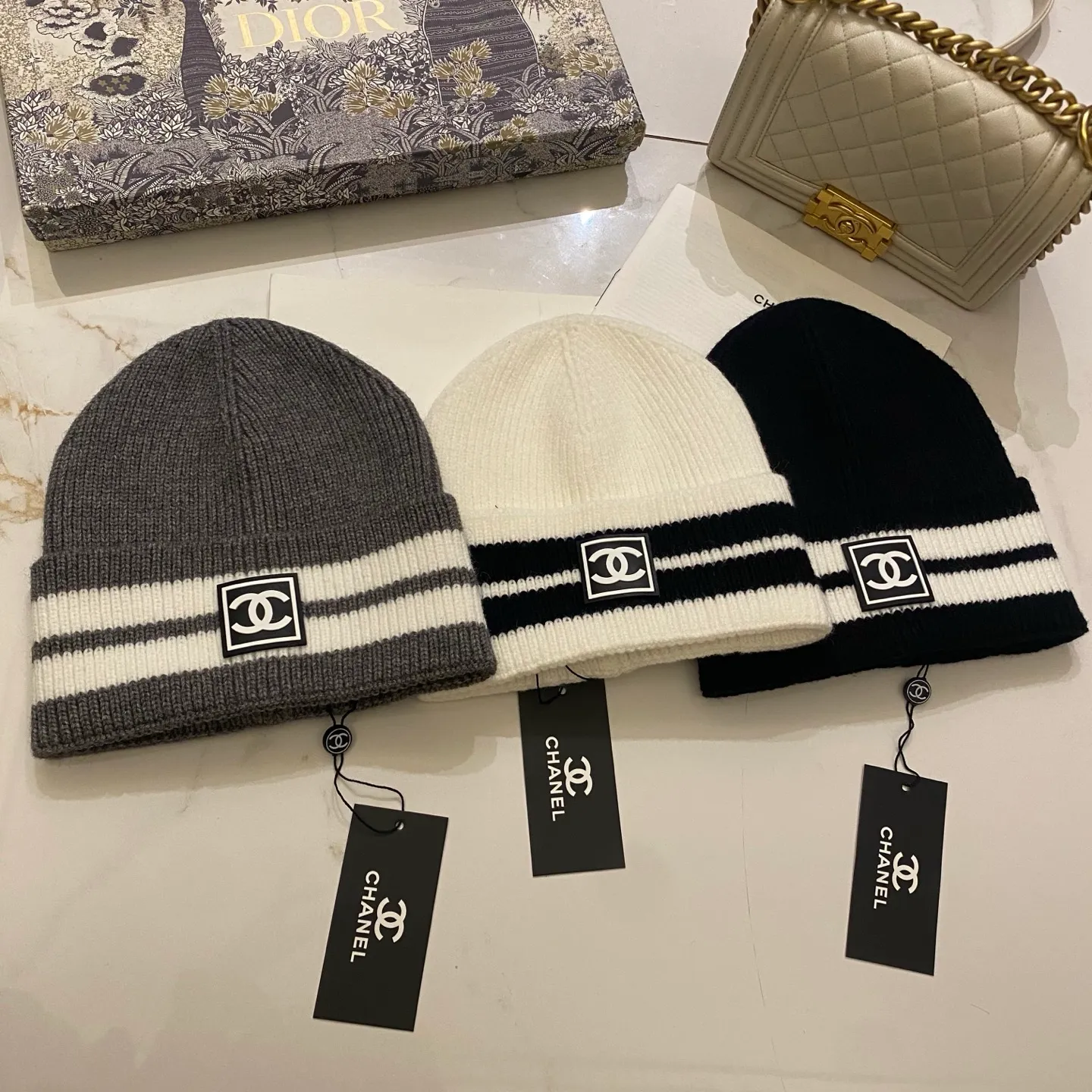 Chanel Chanel striped knitted hat