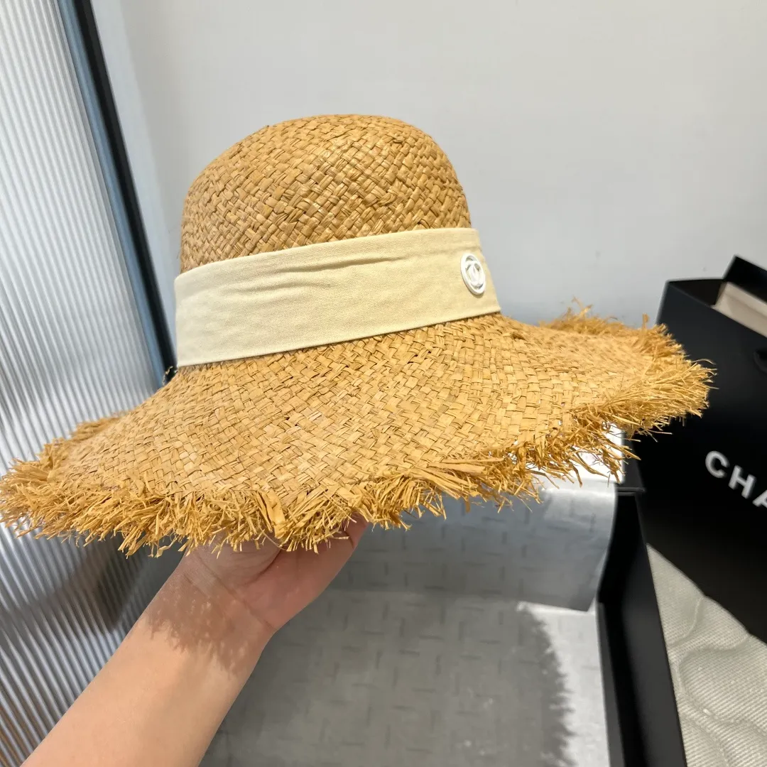 💰140¥ Chanel raffia sun hat, beach sun hat, head circumference 57cm